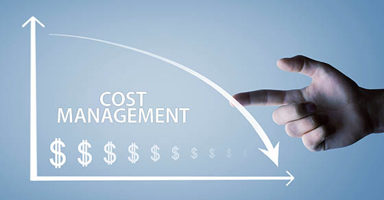 Cost Reduction. Dollar symbols and down arrow. Business. Finance